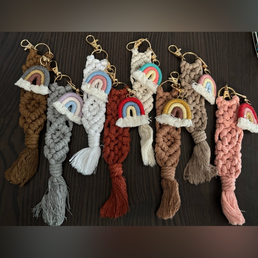 Long Handmade Custom Rainbow and Macrame Tassel Bag/Keychains